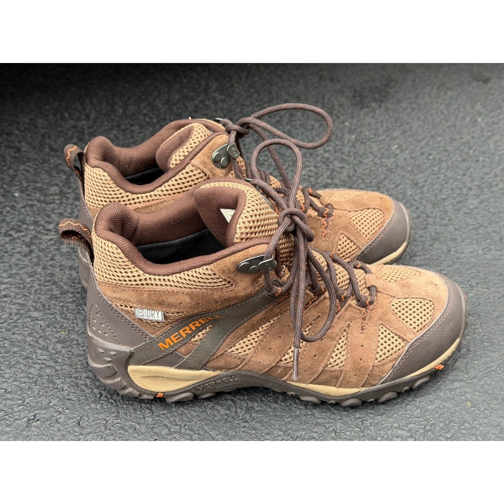 Merrell J50823 Hiking Boots Mens 8 Brown Waterproof Suede Excellent Mid Top